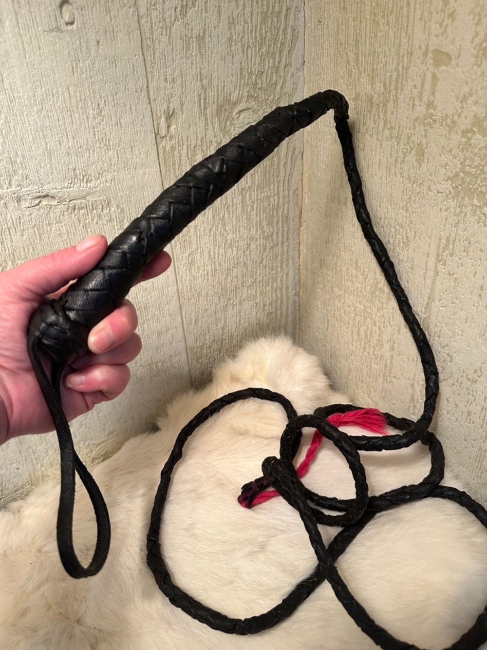 🔥Black Braided Leather Whip  with Wrist Loop